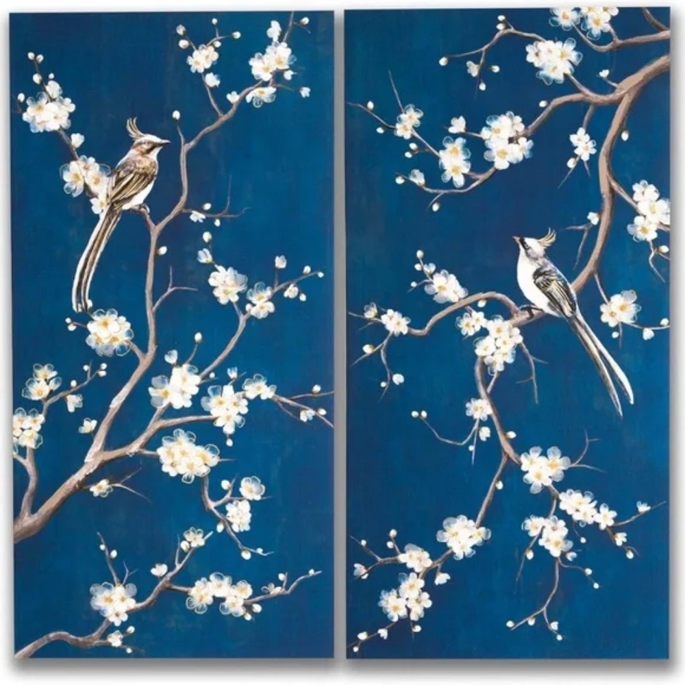 Flower Bird Pair Canvas Wall Art Decor